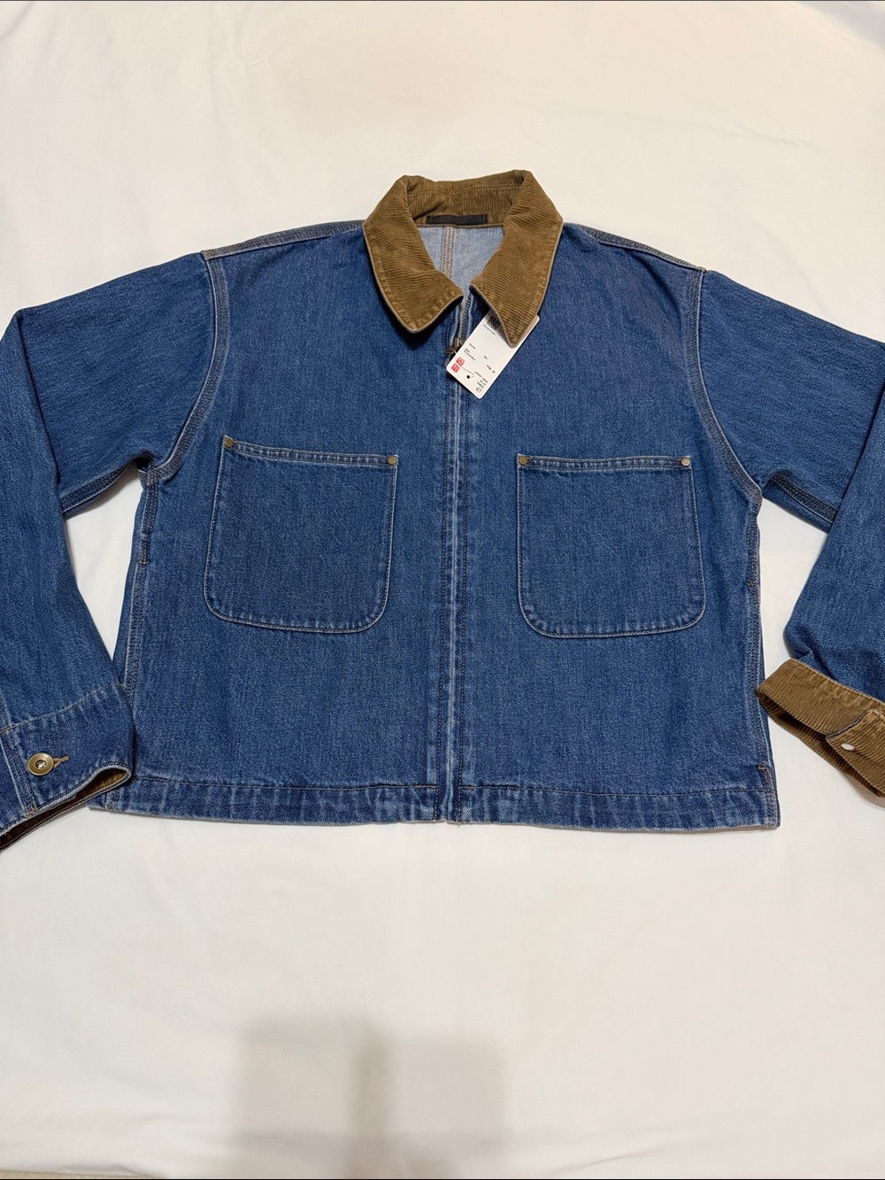 Uniqlo Zip-Up Short Jacket Corduroy Collar Oversized Front Pockets S NWT - Picture 2 of 9